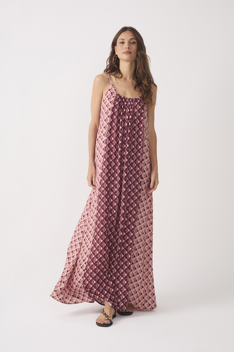 Wine Floriluz Mixed Round Neck Sleeveless Maxi Dress_2