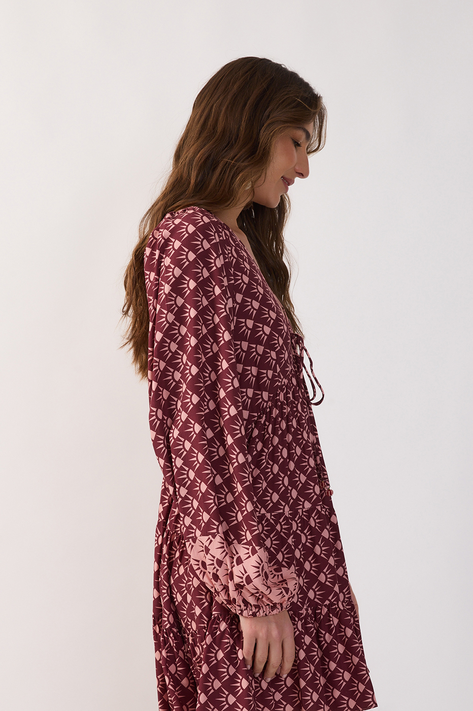 Wine Ties Puff Sleeve Ruffled Mini Dress_3
