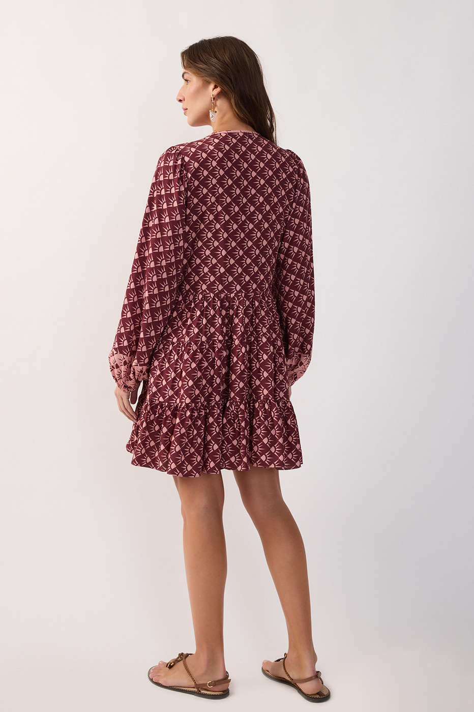 Wine Ties Puff Sleeve Ruffled Mini Dress_6