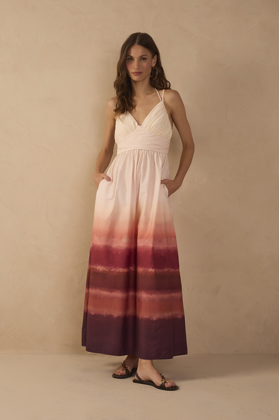 Multicolor Neck Ties Pockets Maxi Dress_1