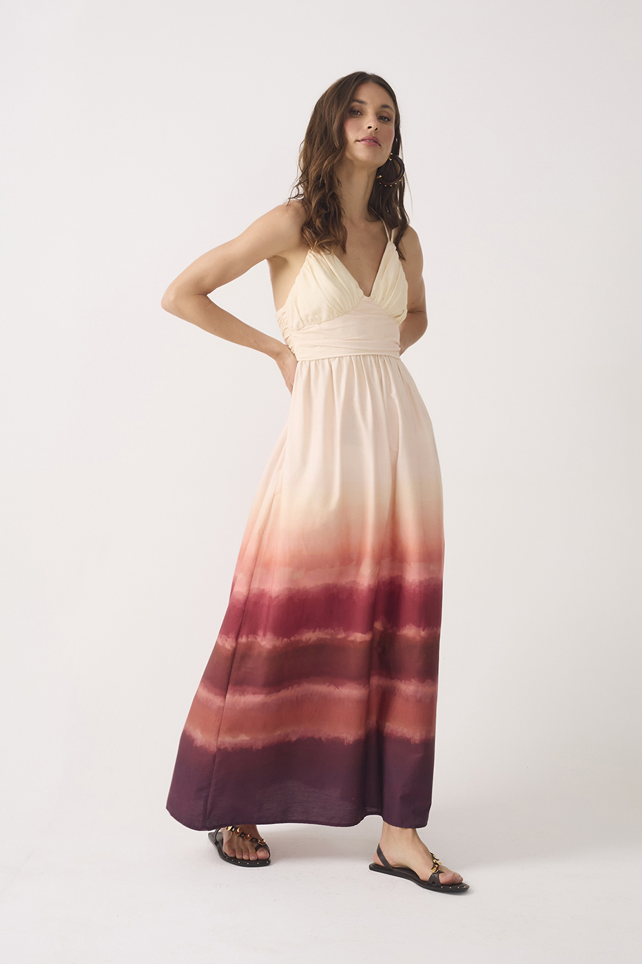 Multicolor Neck Ties Pockets Maxi Dress_3