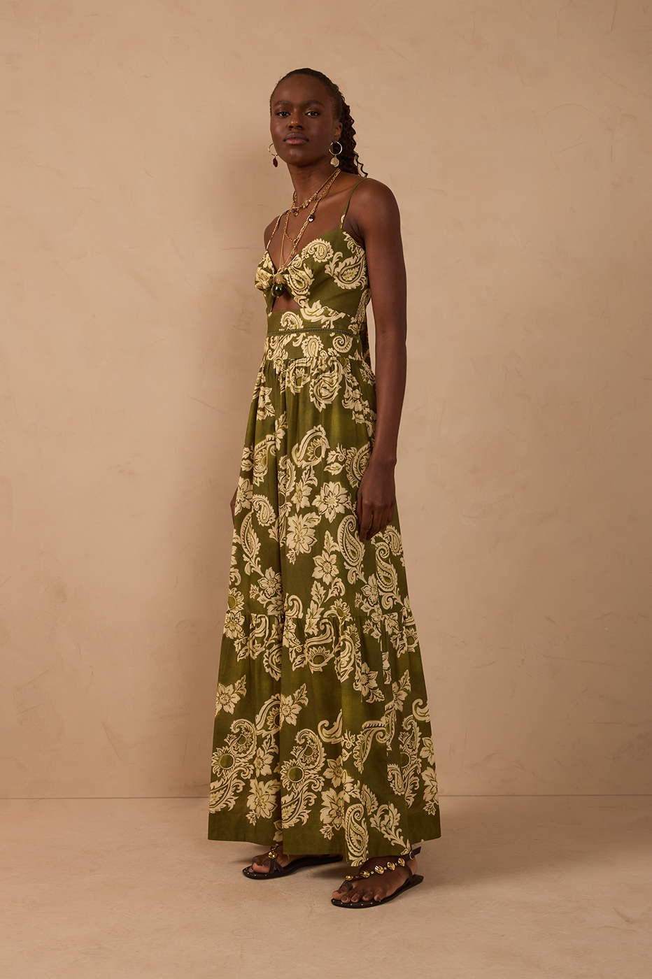 Green Rota Cut-out Lace Back Ties Maxi Dress_1