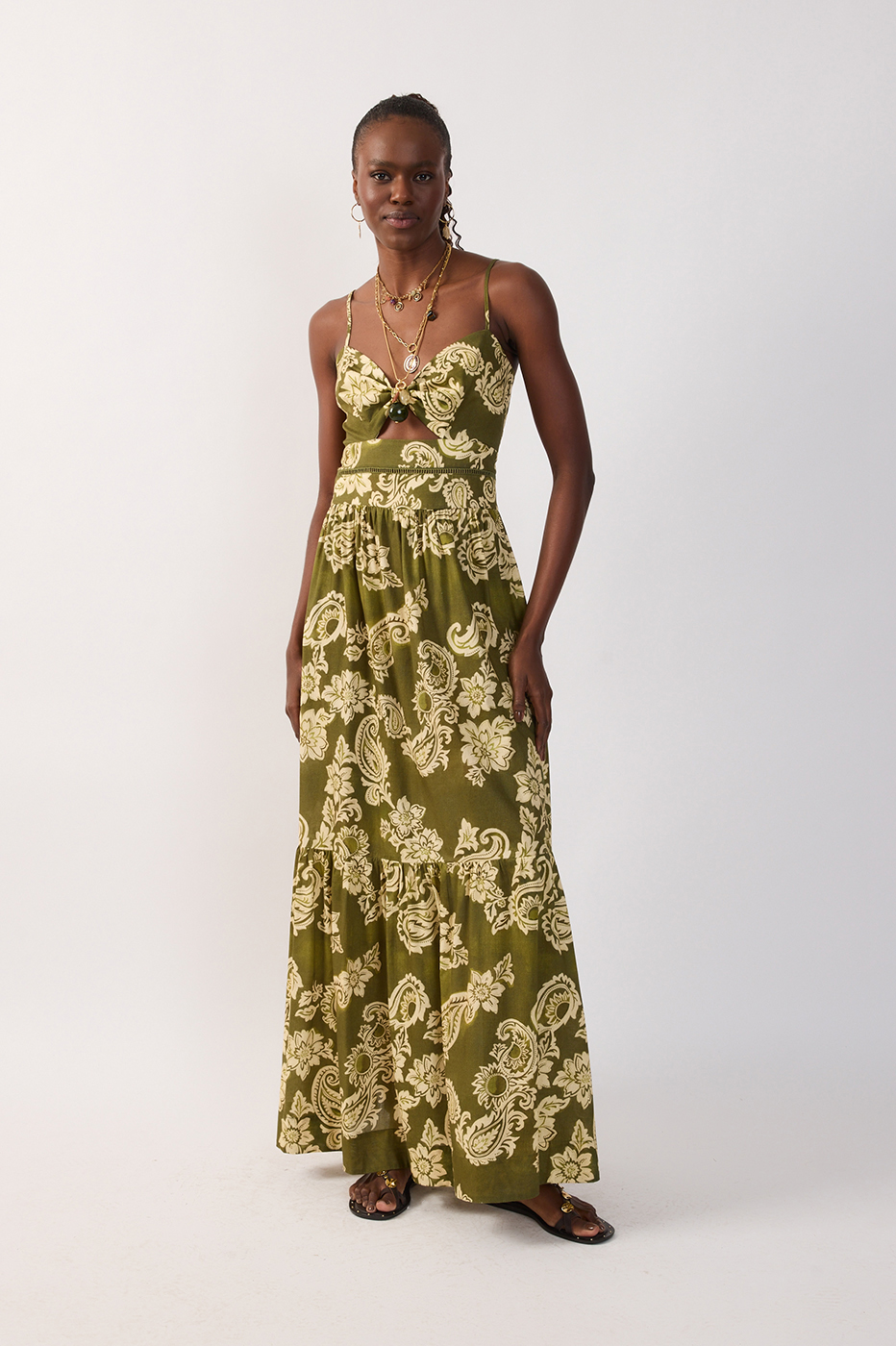Green Cut-Out Lace Back Ties Maxi Dress_2