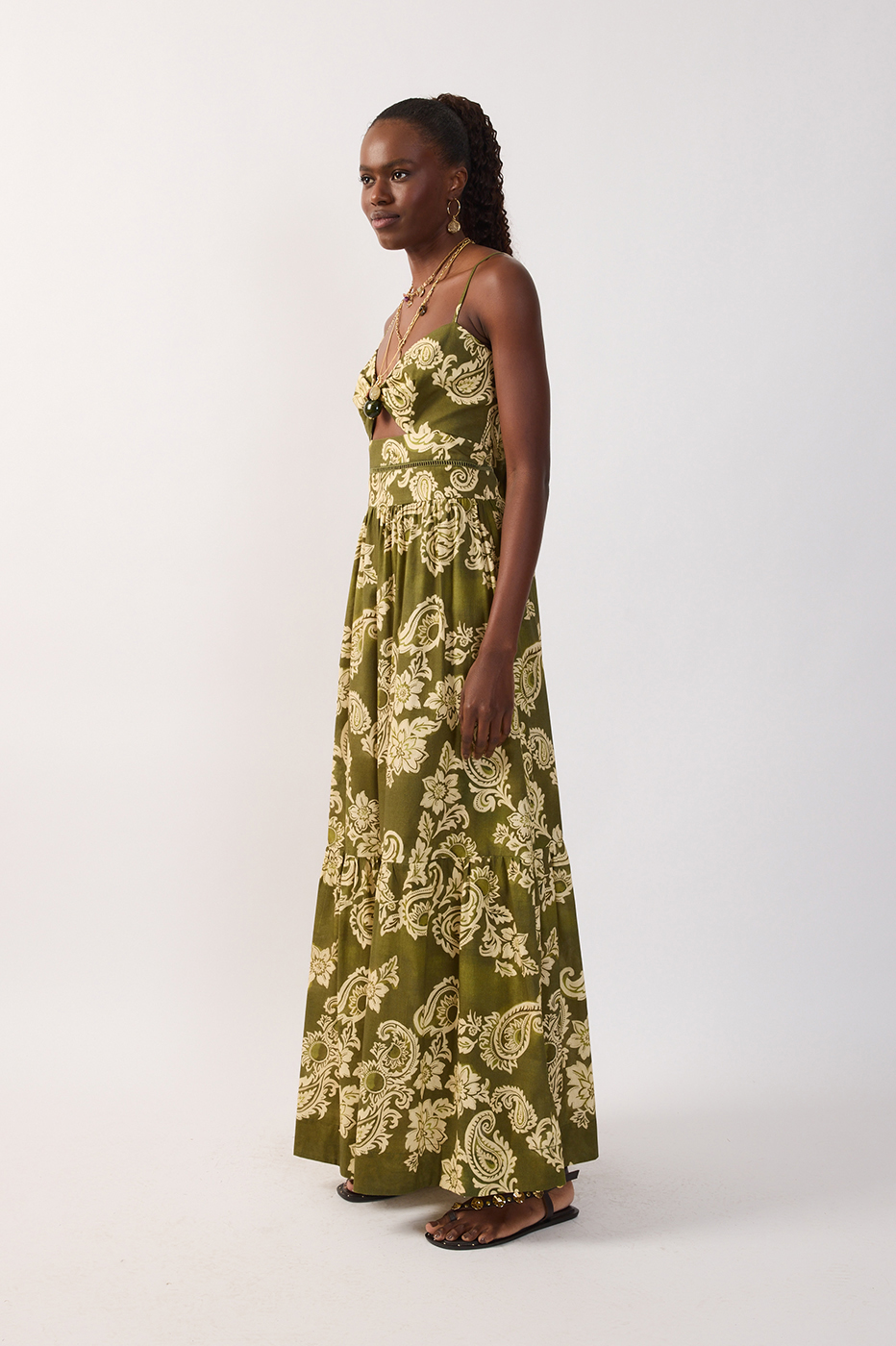 Green Rota Cut-out Lace Back Ties Maxi Dress_3