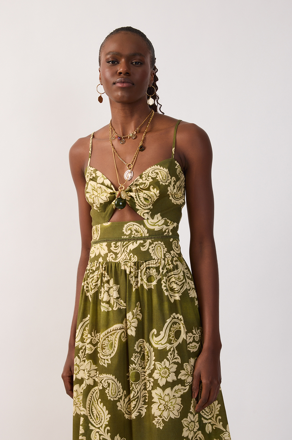 Green Cut-Out Lace Back Ties Maxi Dress_4