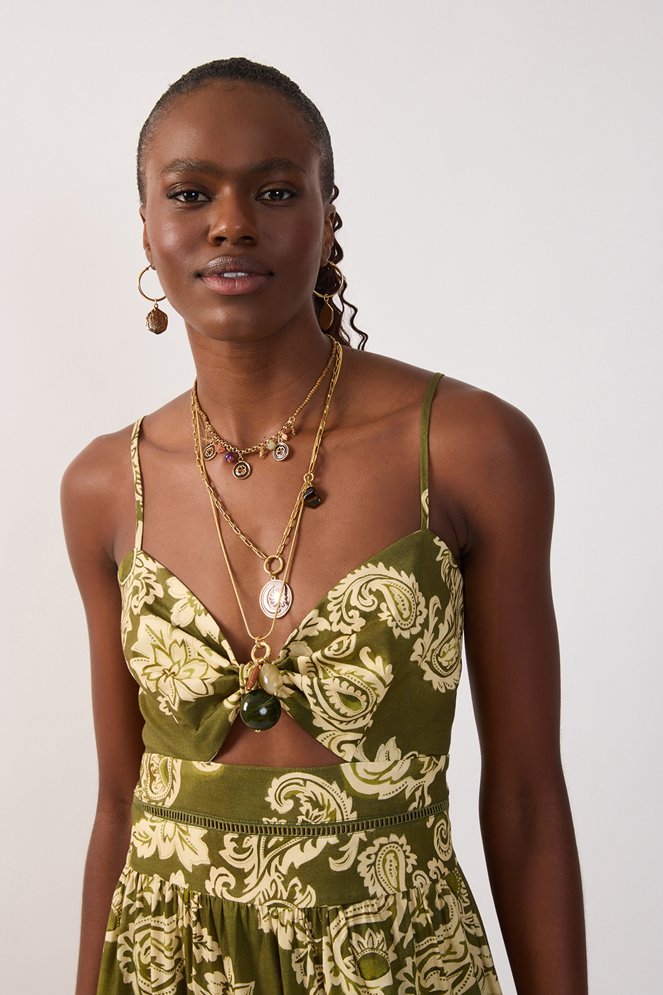 Green Cut-Out Lace Back Ties Maxi Dress_5