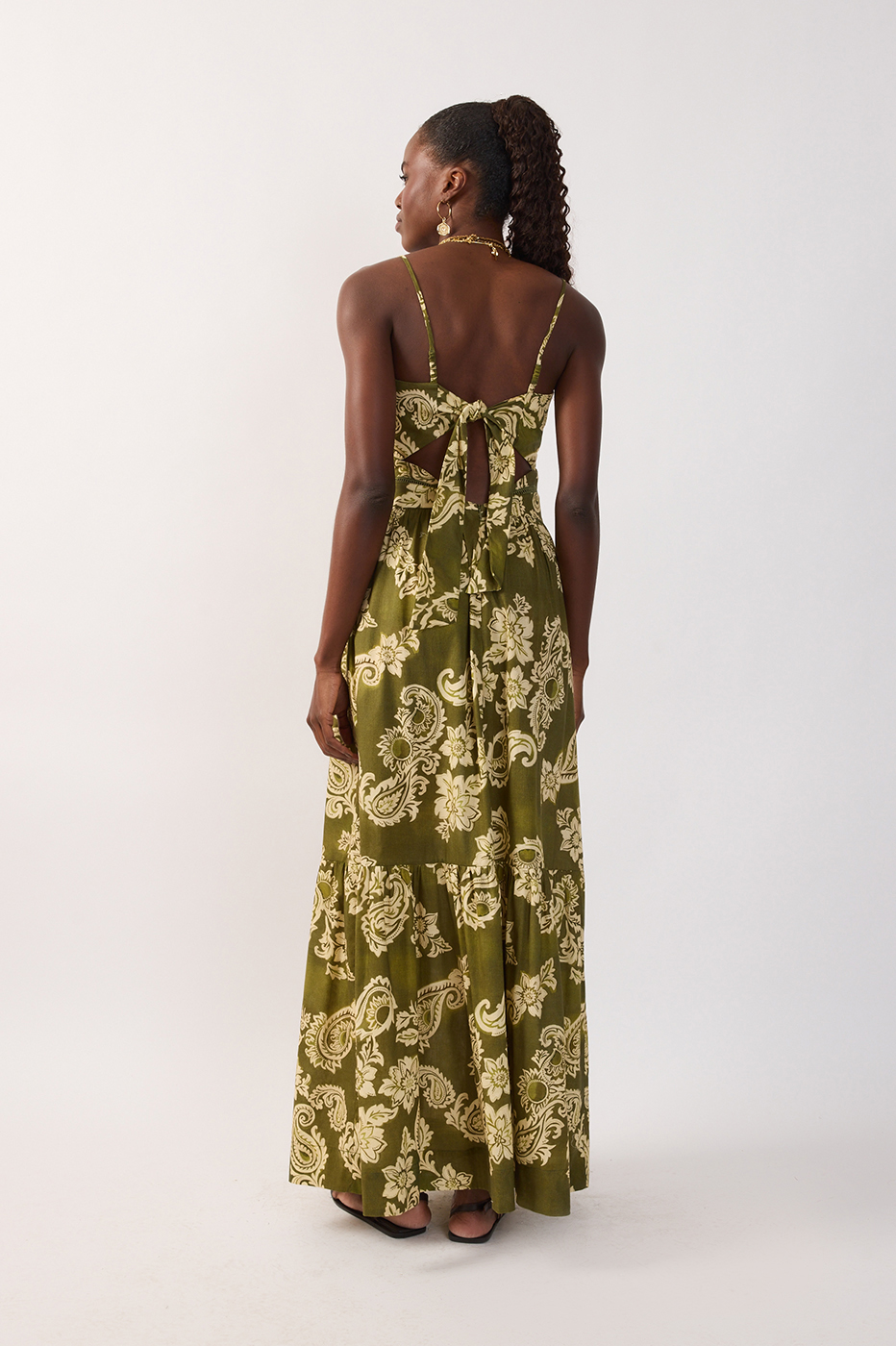 Green Cut-Out Lace Back Ties Maxi Dress_6