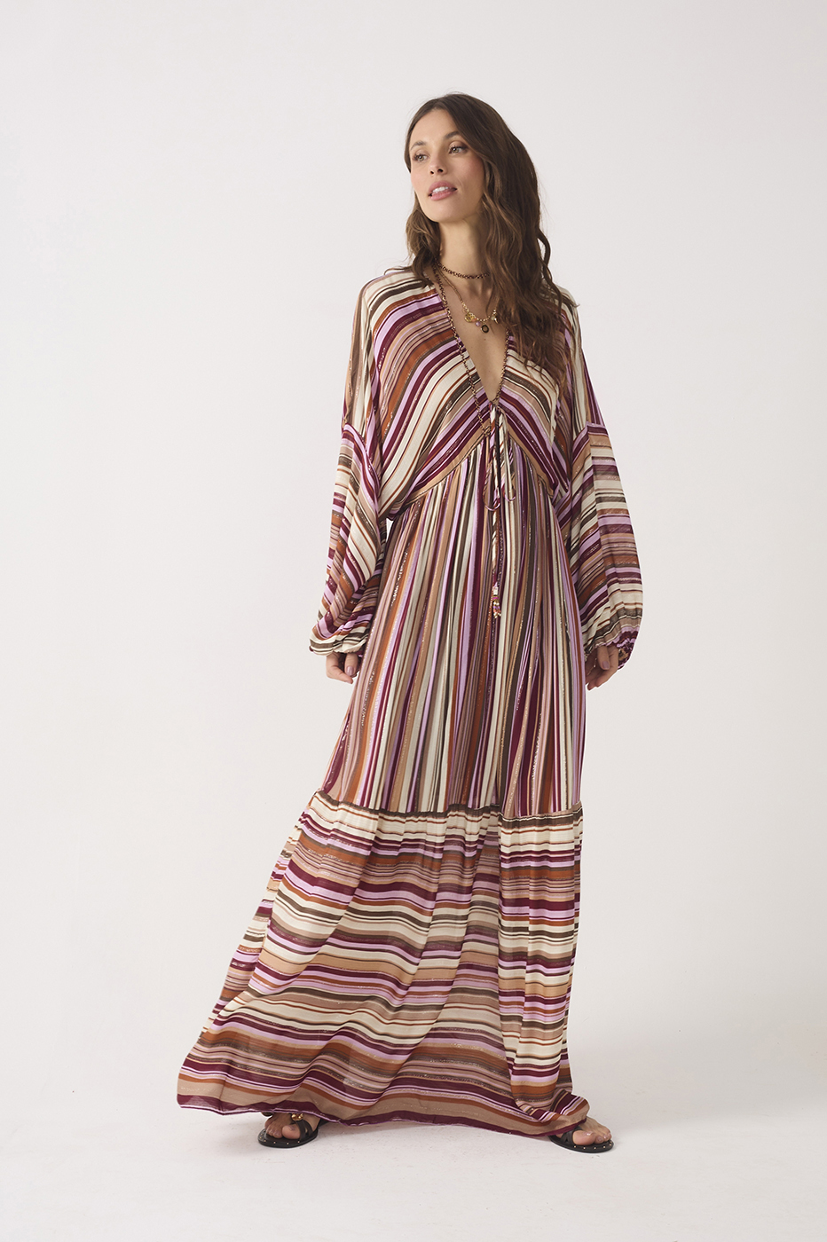 Aurora Stripes Lurex Ties Maxi Dress_2