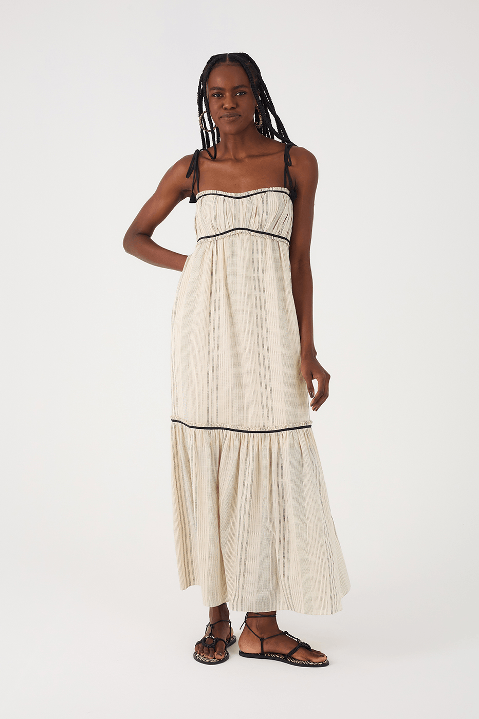 Off-White Sleeveless Tiered Cotton Maxi Dress