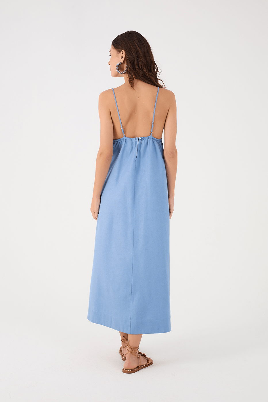 Blue Sleeveless Ruched Bodice Midi Dress_6