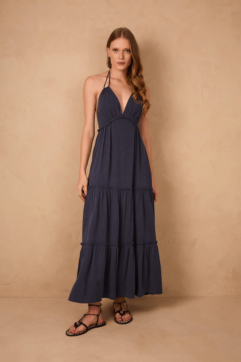 Indigo Blue Maria Halter Neck Tiered Maxi Dress_1