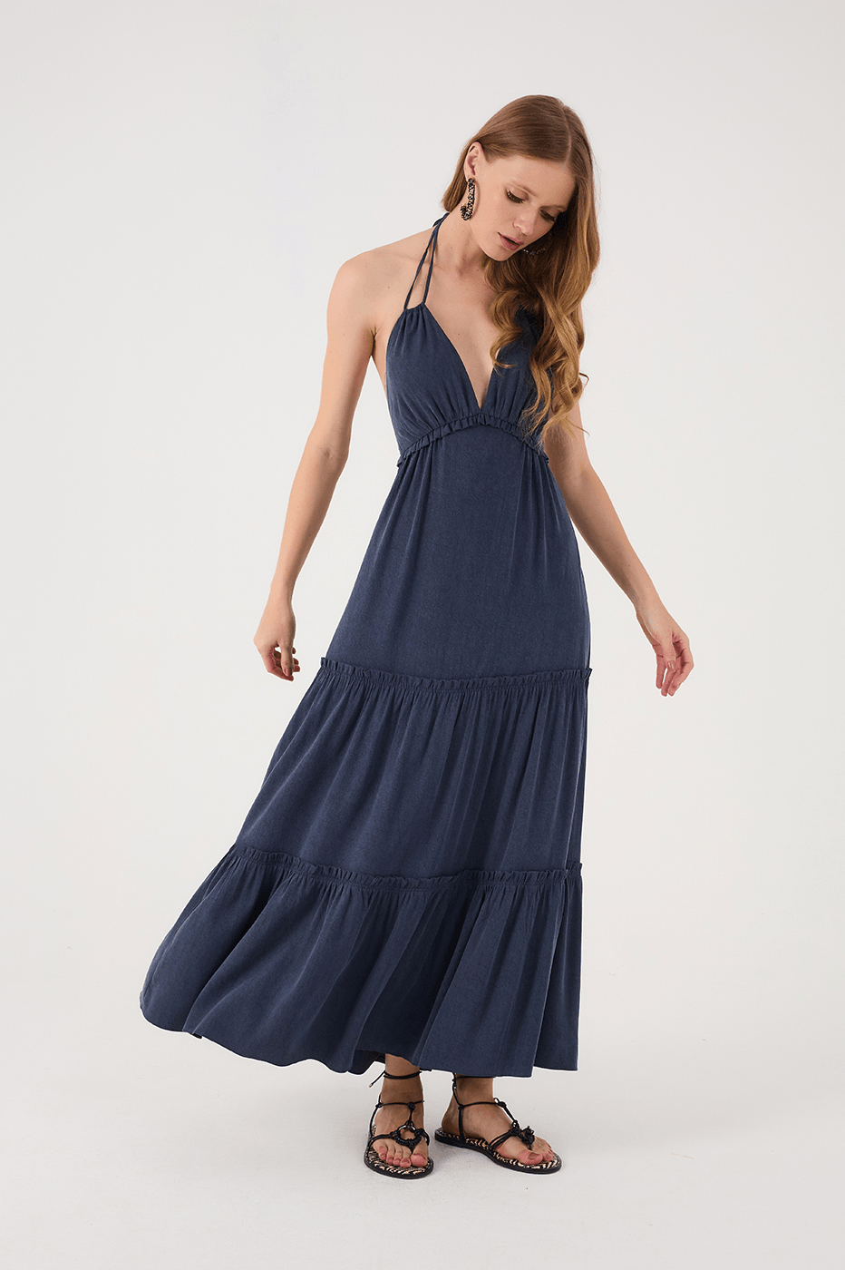 Indigo Blue Maria Halter Neck Tiered Maxi Dress_2