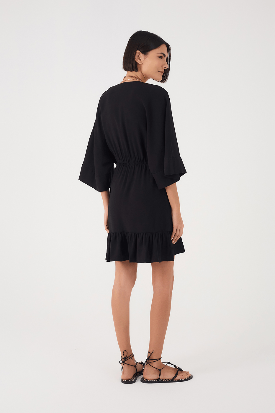 Black Kimono Sleeves Wrap Mini Dress