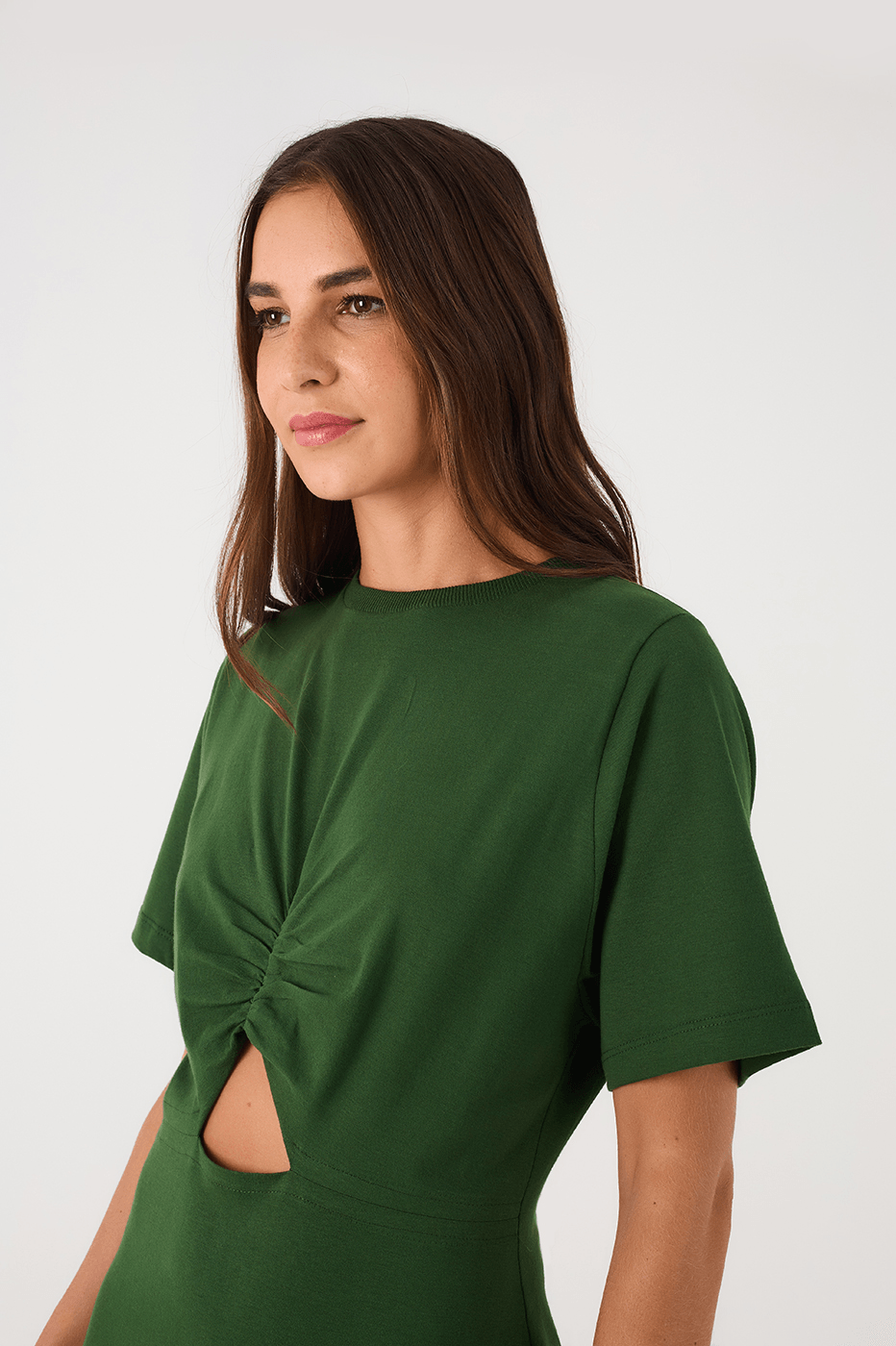 Green Botanical Ruched Bodice Short Sleeve Maxi Dress_5