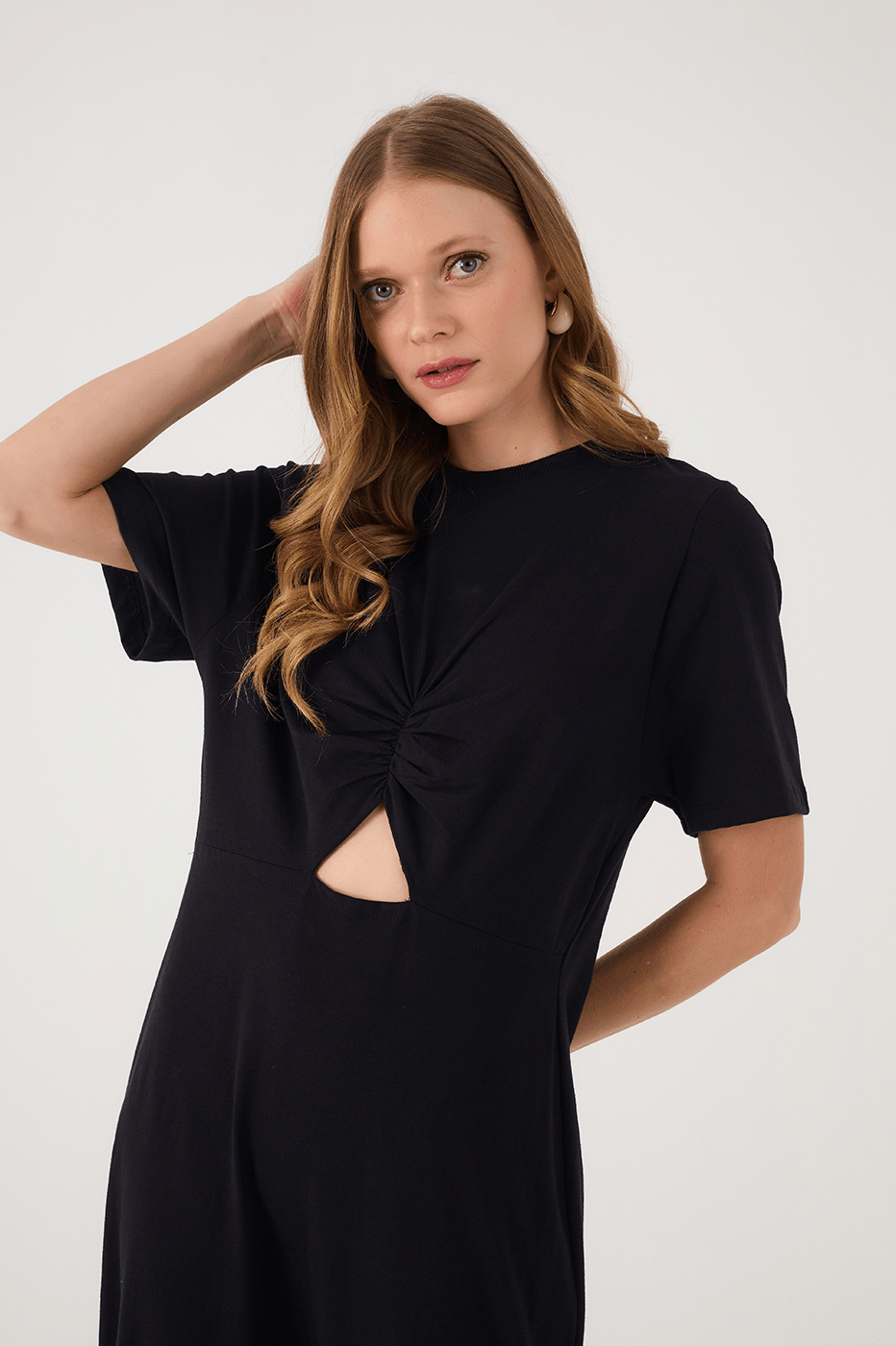 Black Ruched Bodice Short Sleeve Maxi Dress_4