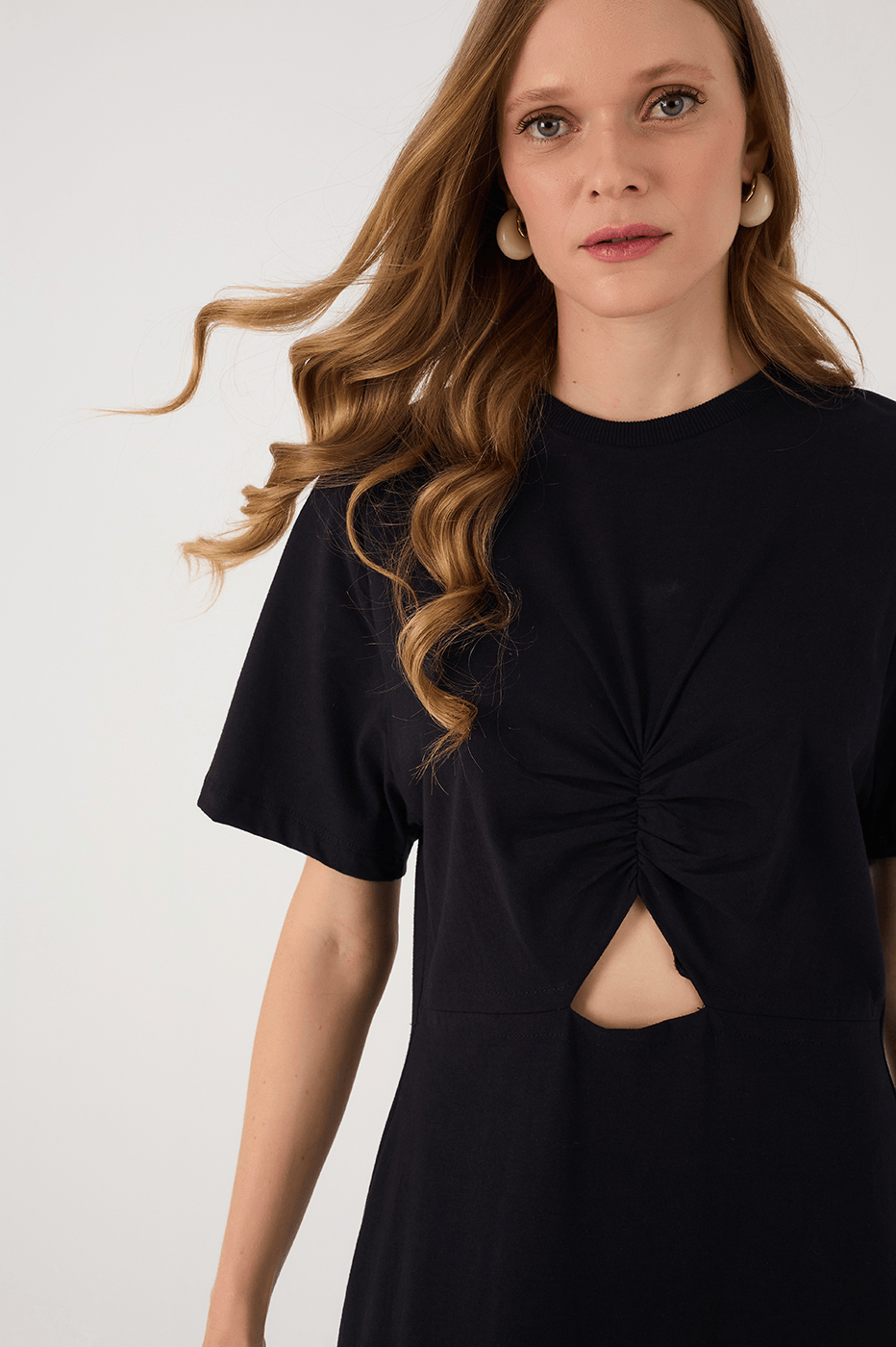 Black Ruched Bodice Short Sleeve Maxi Dress_5