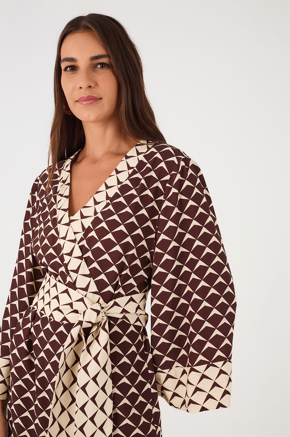 Brown Asa Delta Wrap Kimono Mini Dress