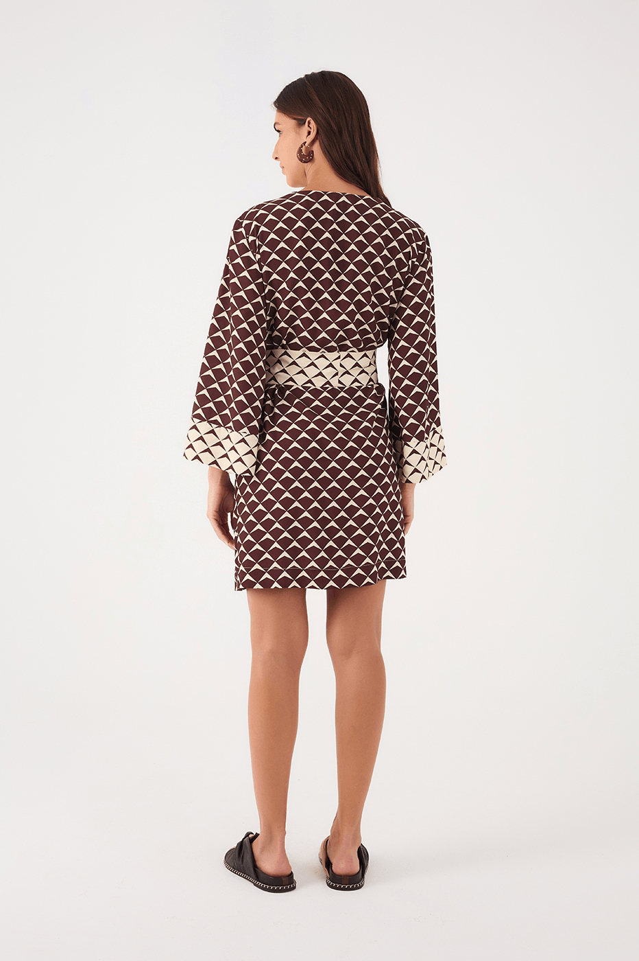 Brown Asa Delta Wrap Kimono Mini Dress