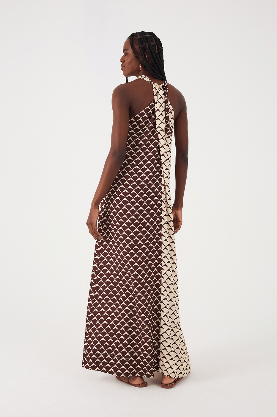 Brown Asa Delta Halter Neck Belt Maxi Dress