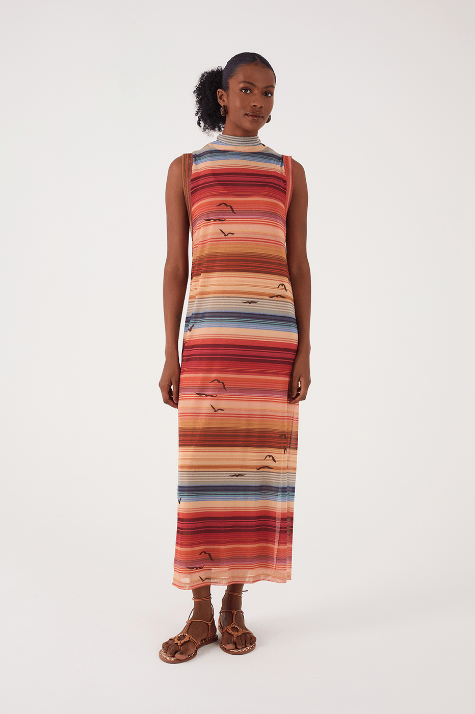 Multicolor Arpoador High Neck Sleeveless Tulle Maxi Dress