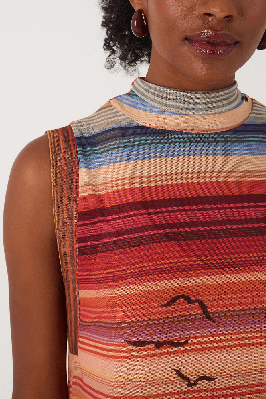 Multicolor Arpoador High Neck Sleeveless Tulle Maxi Dress_4