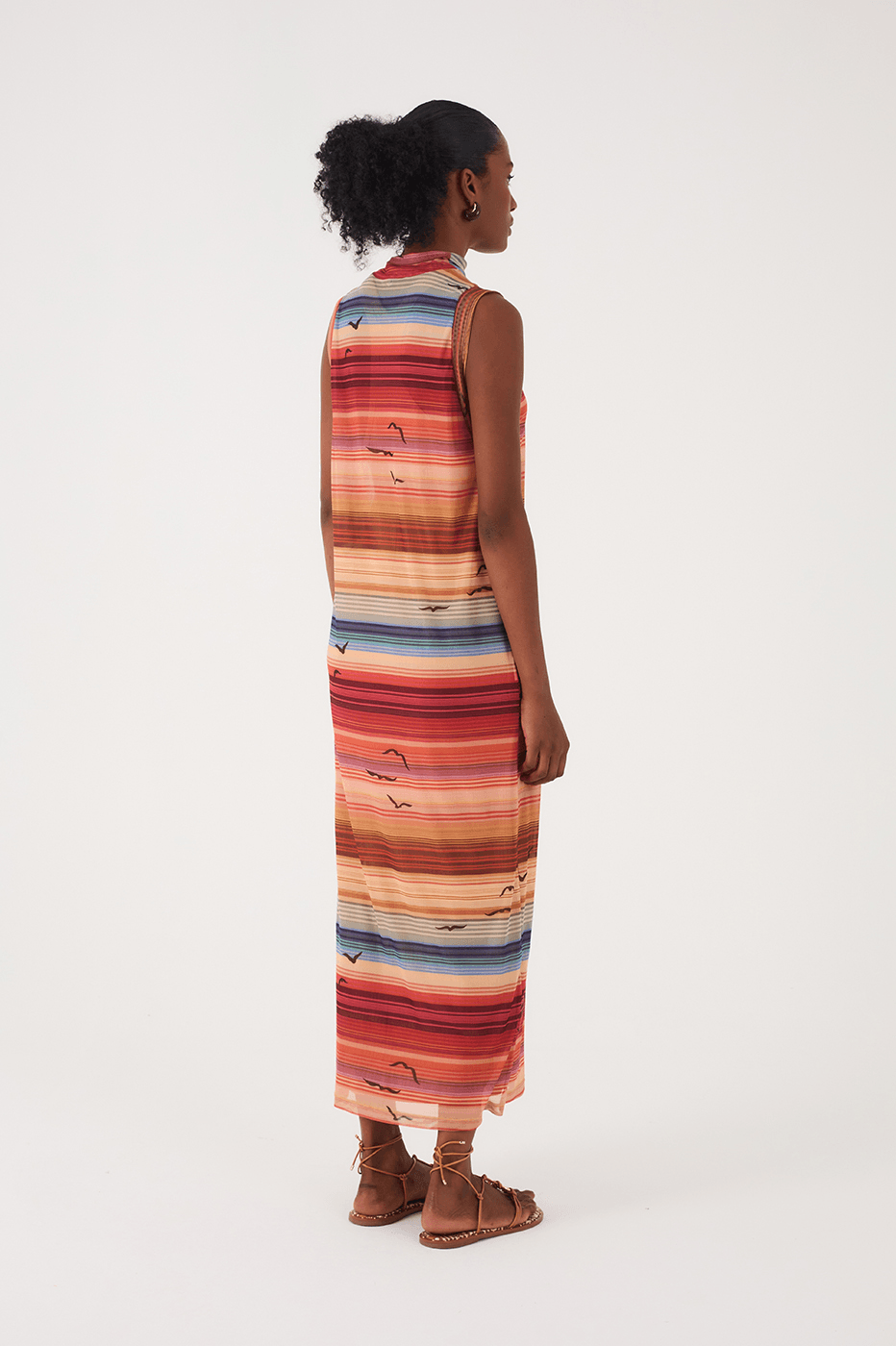 Multicolor Arpoador High Neck Sleeveless Tulle Maxi Dress_5