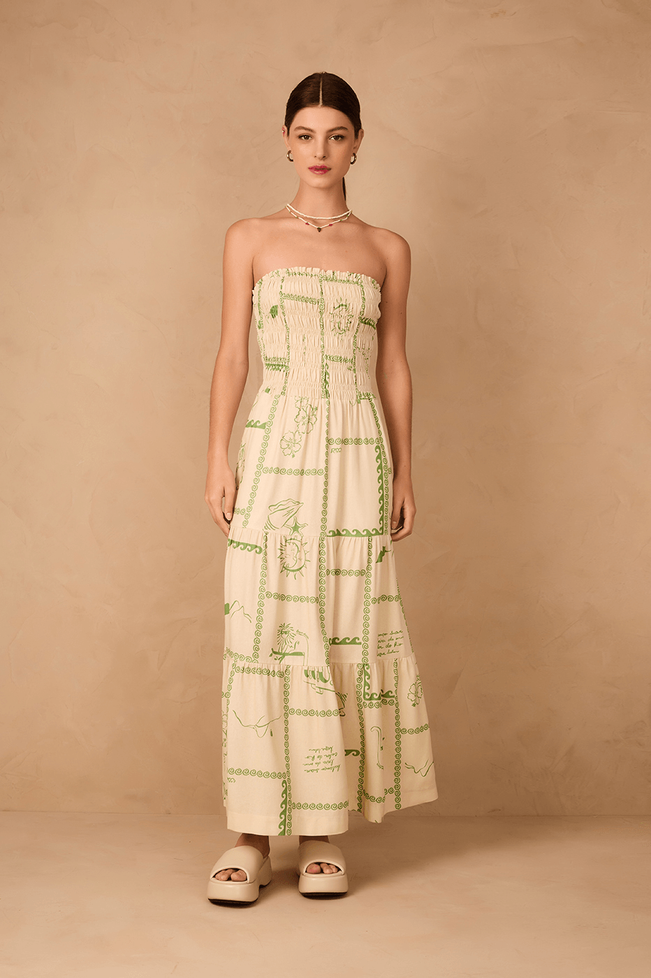 Off-White Rio Strapless Ruched Bodice Maxi Dress_1