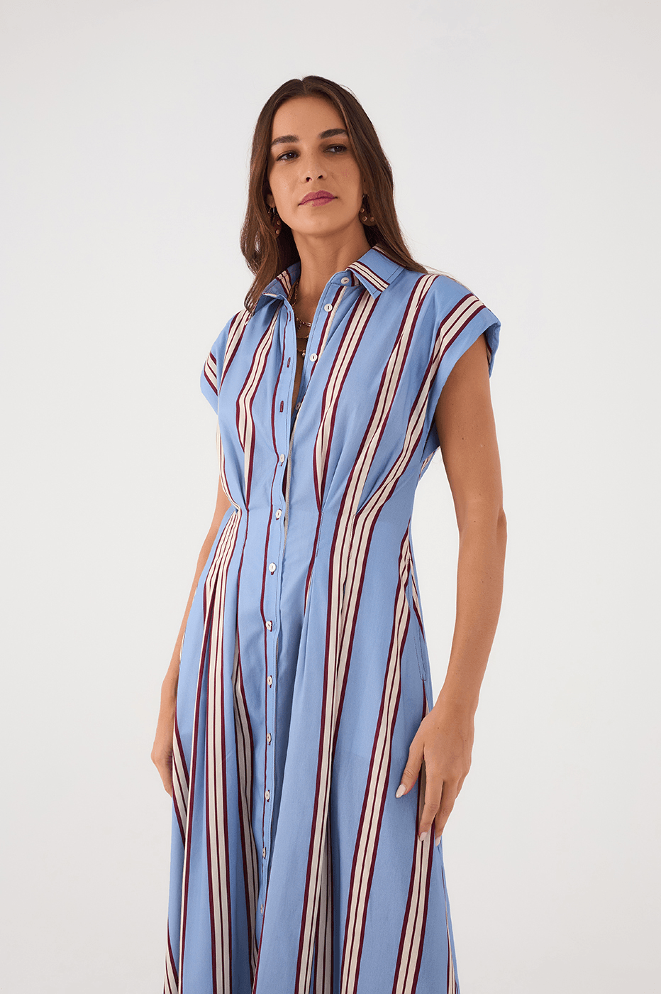 Blue Mirante Buttoned Short Sleeve Pockets Maxi Dress
