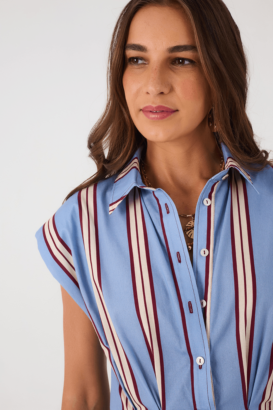 Blue Mirante Buttoned Short Sleeve Pockets Maxi Dress