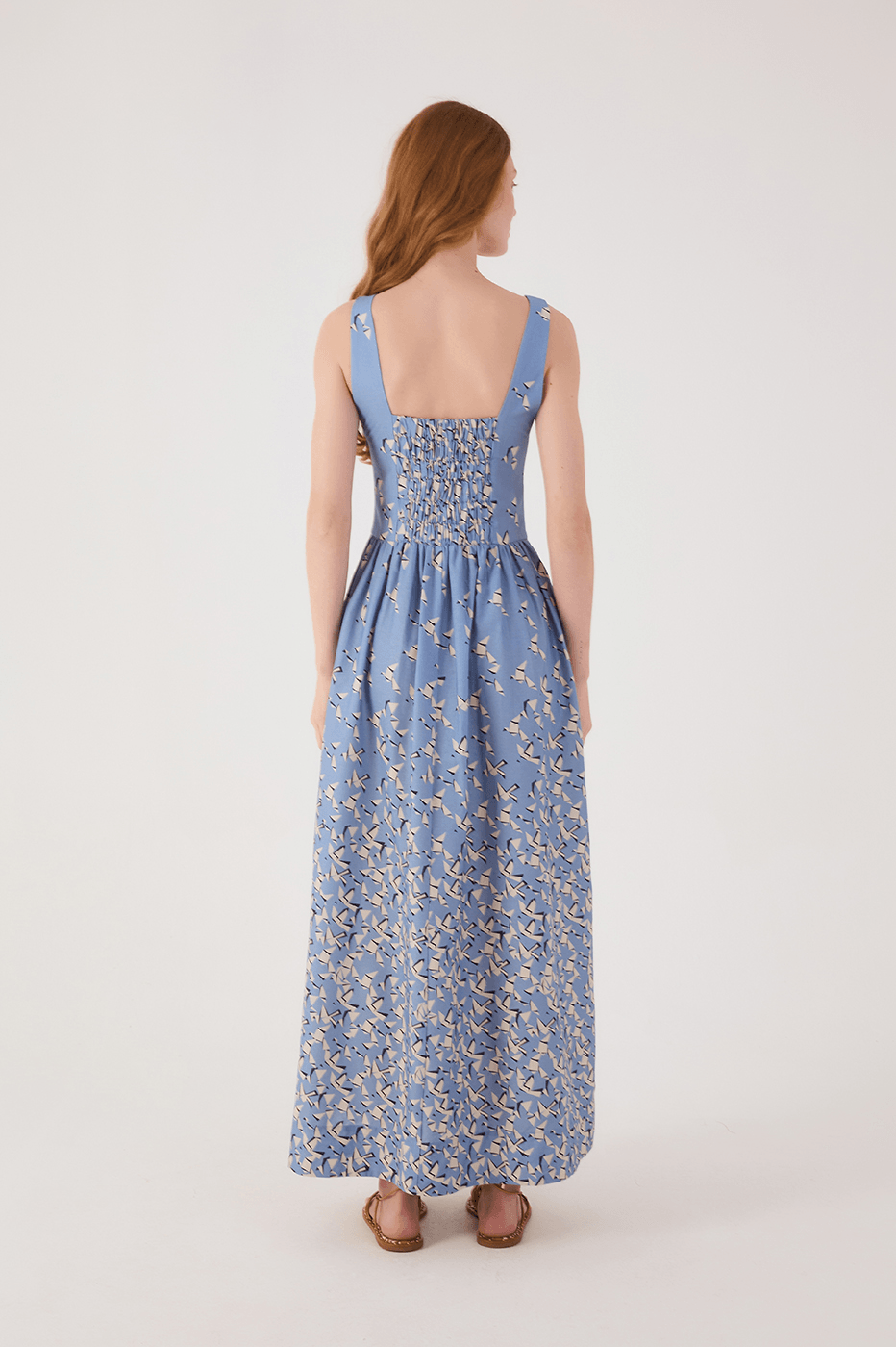 Blue Voo Livre Cut-Out Smocked Bodice Sleeveless Maxi Dress