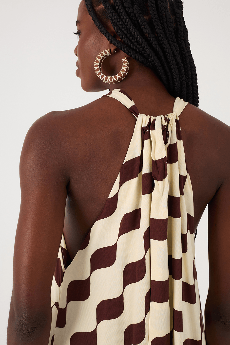 Brown Bossa Nova Halter Neck Crepe Maxi Dress