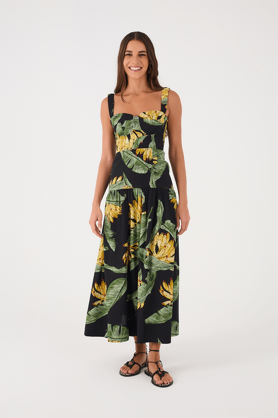 Black Paraiso Elastic Straps Smocked Tiered Maxi Dress_2