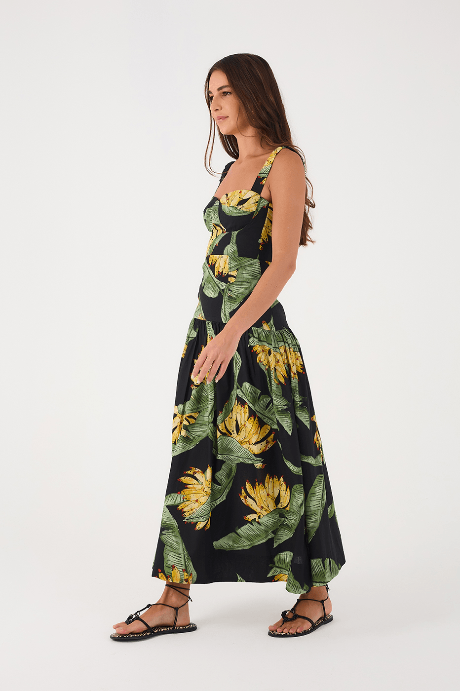 Black Paraiso Elastic Straps Smocked Tiered Maxi Dress_3