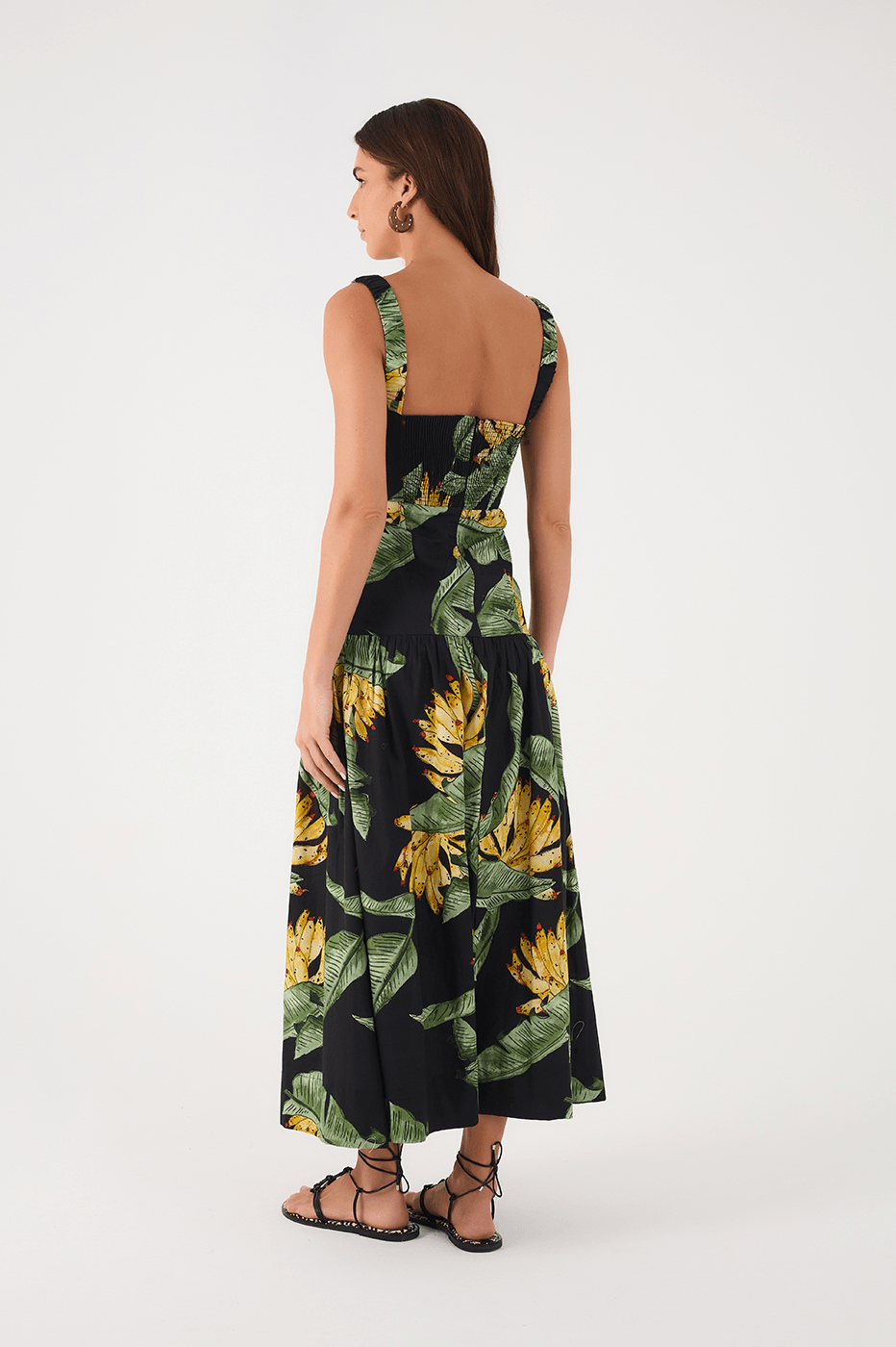 Black Paraiso Elastic Straps Smocked Tiered Maxi Dress_6