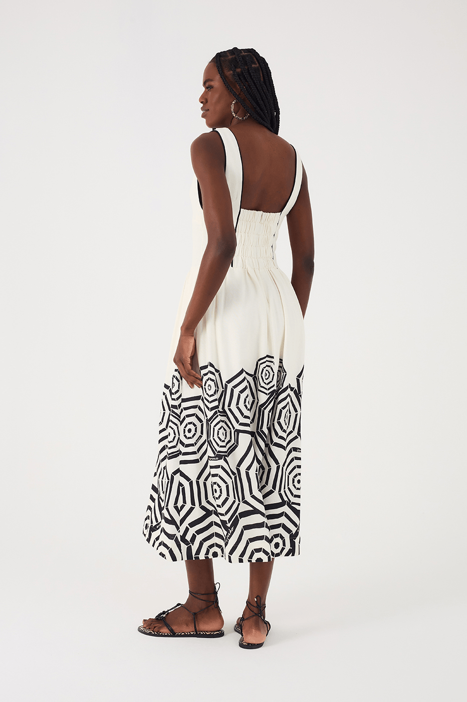 Off-White Praia V Neck Side Pockets Midi Dress