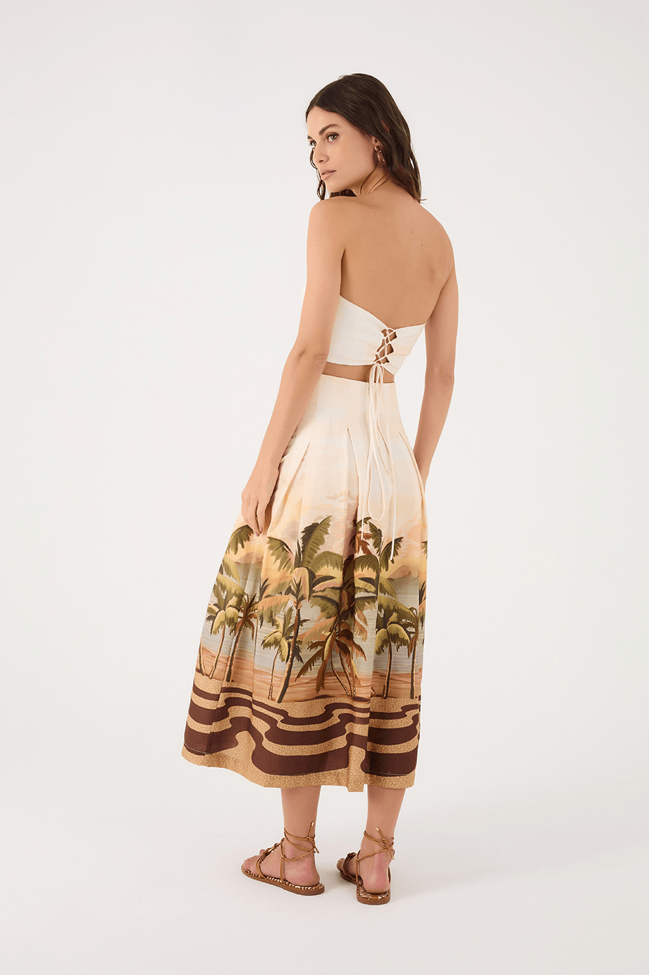Off-White Fim De Tarde Crop Top And Maxi Skirt Tricoline Matching Set