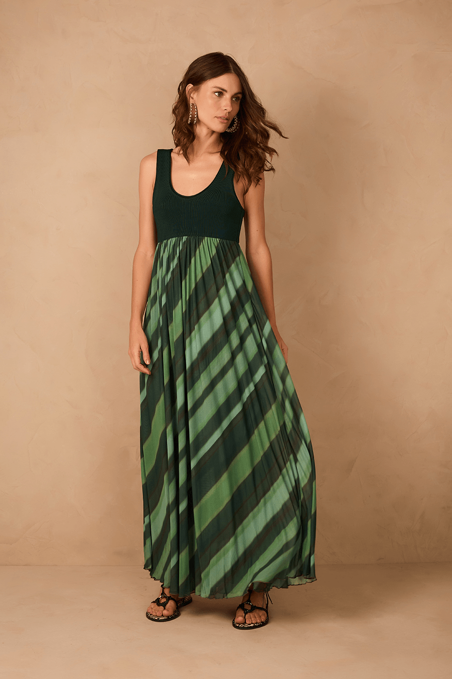 Green Floresta Tricot Top Sleeveless Maxi Dress_1
