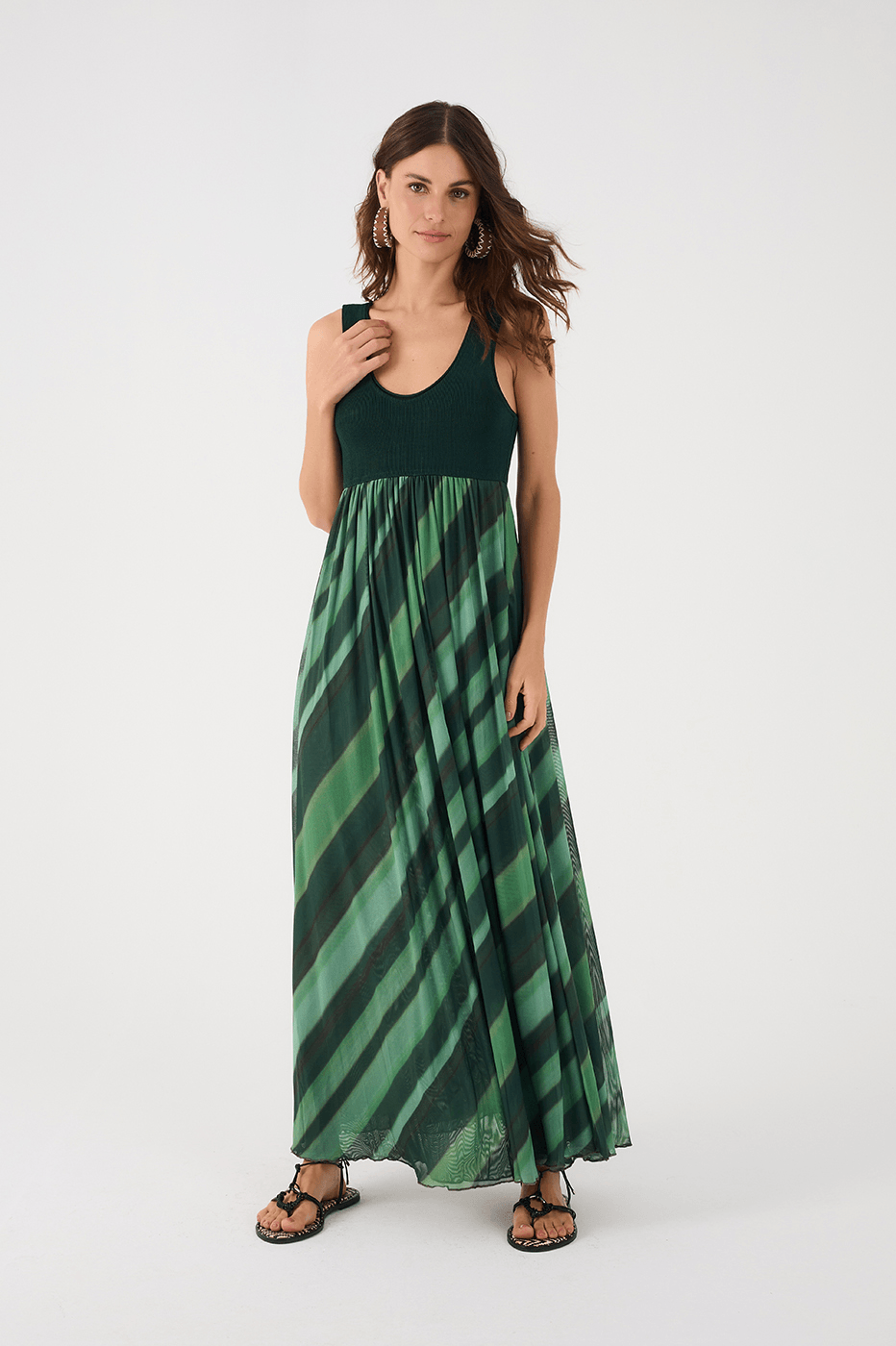 Green Floresta Tricot Top Sleeveless Maxi Dress_2