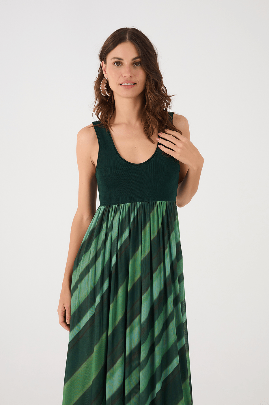 Green Floresta Tricot Top Sleeveless Maxi Dress_3