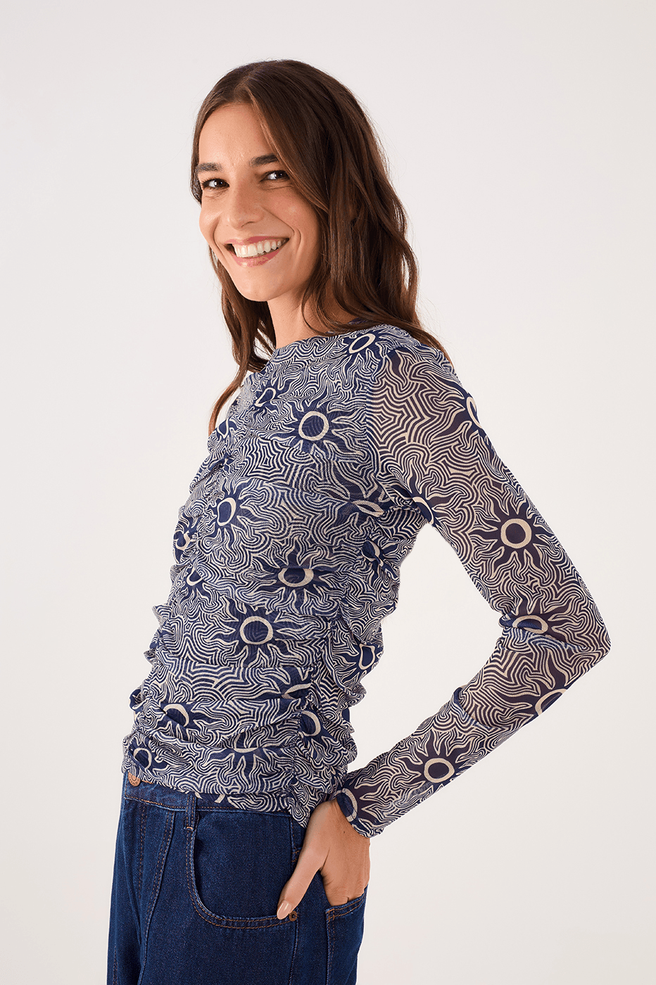 Soleil Print Tulle Blouse