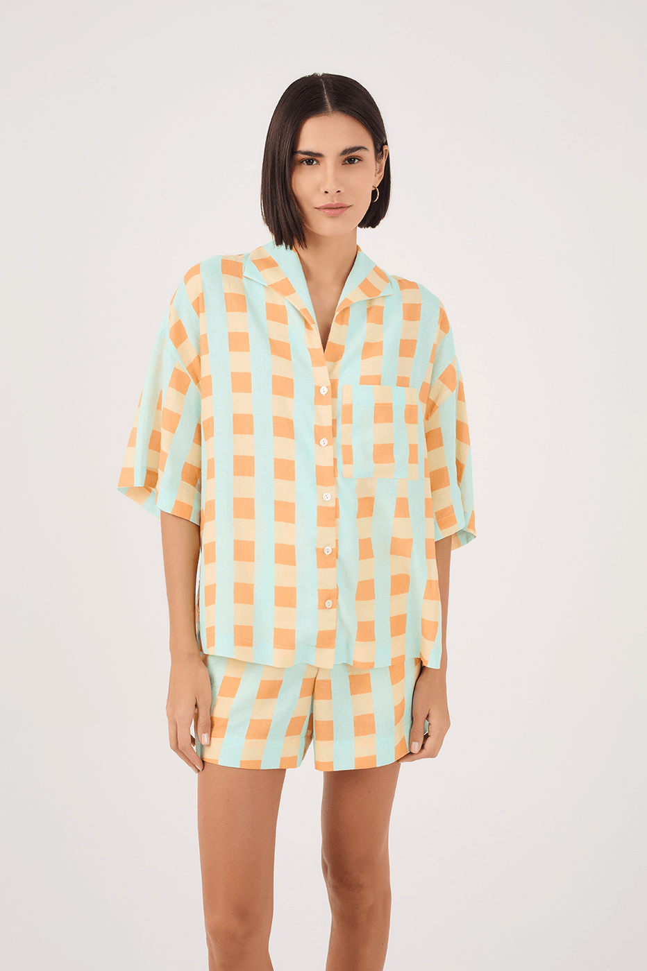 Serena Print Short-Sleeve Linen Shirt_2