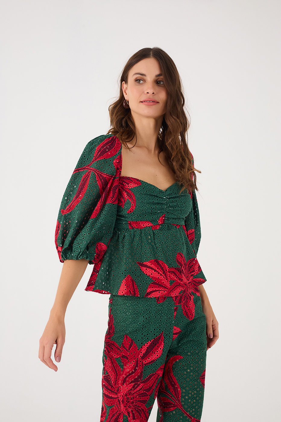 Botânico Print Eyelet Lace Blouse_2