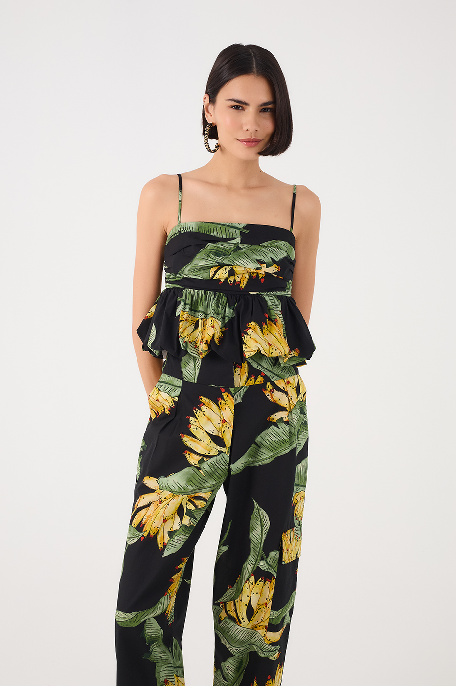 Black Paraiso Square Neck Smocked Peplum Top_2