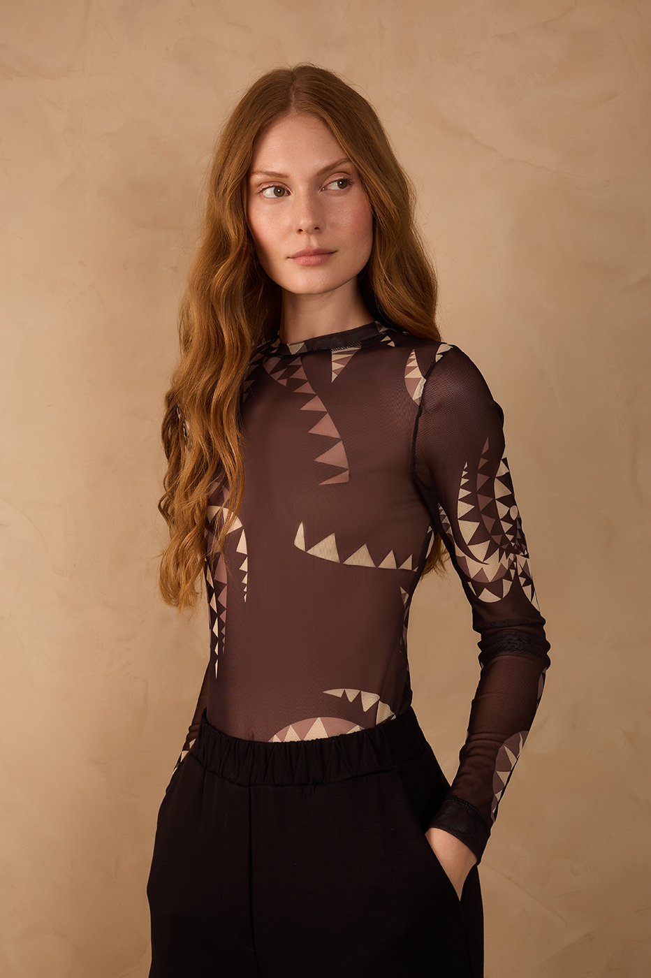 Brown Coqueiral Crew NeckTulle Blouse