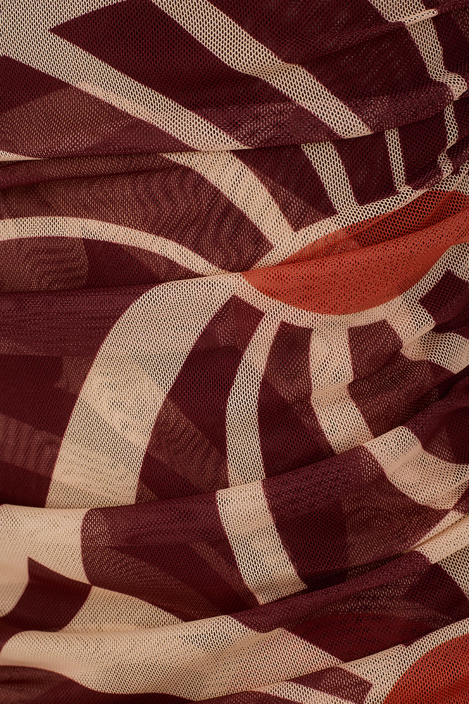 Brown Sunset Ruched One-Shoulder Tulle Top_6