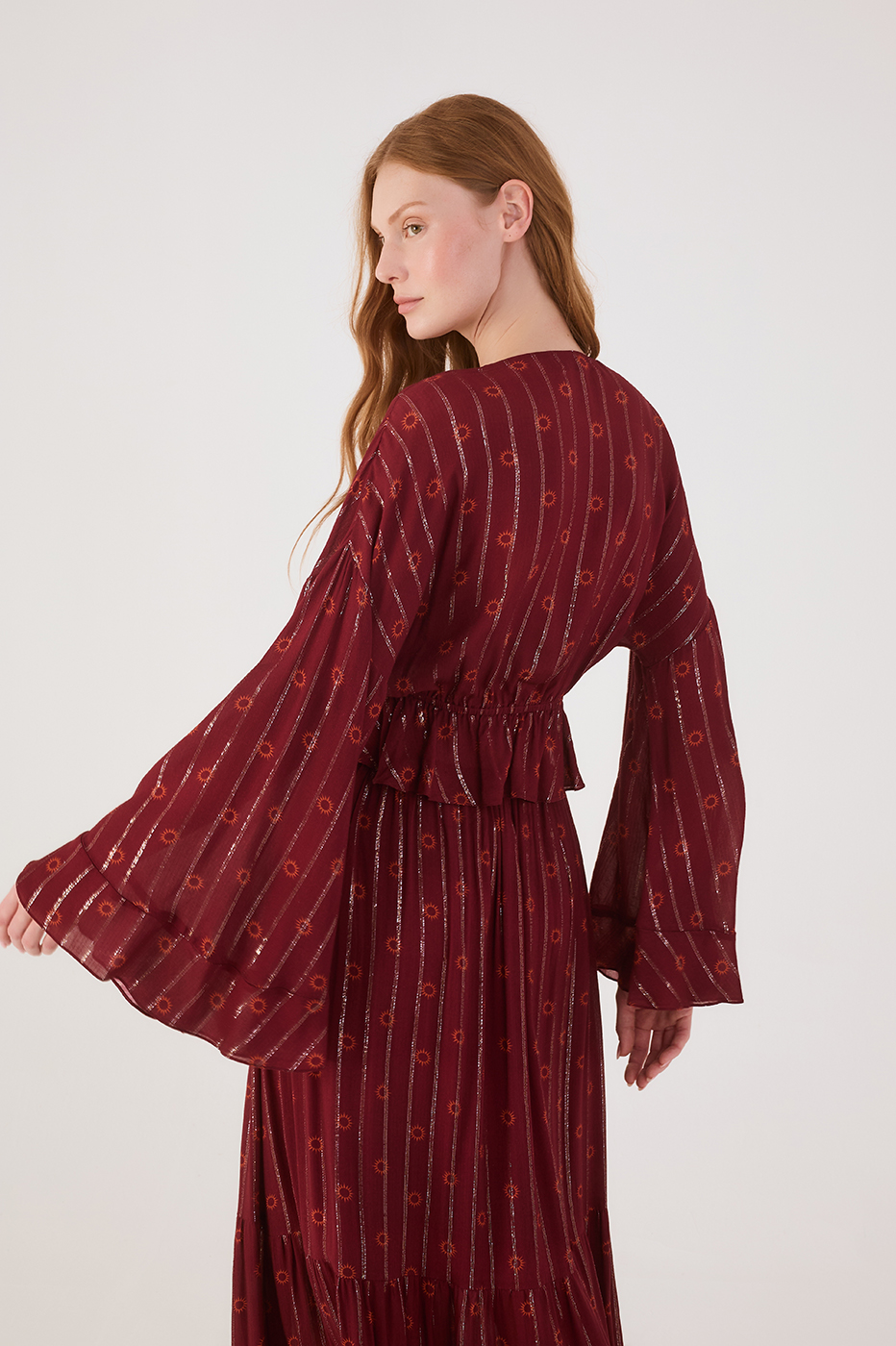 Marsala Solar Boho Lurex Front Ties Ruffle Blouse_5
