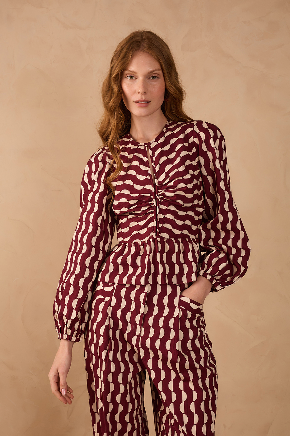 Peplum Tricoline Blouse Copa Print