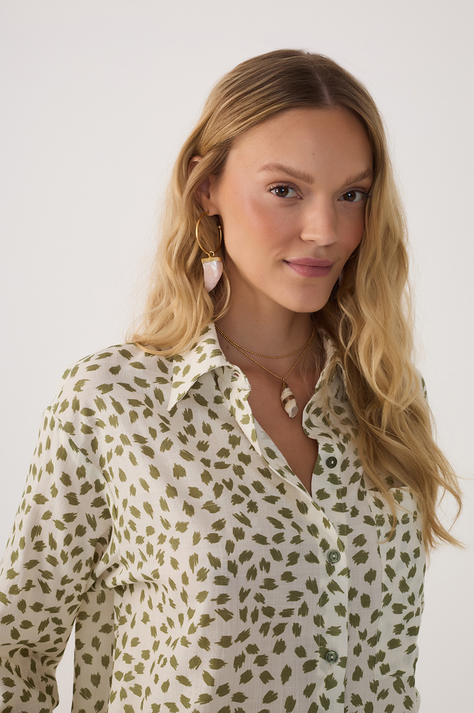 Poá Folhagem Print Oversized Shirt_3