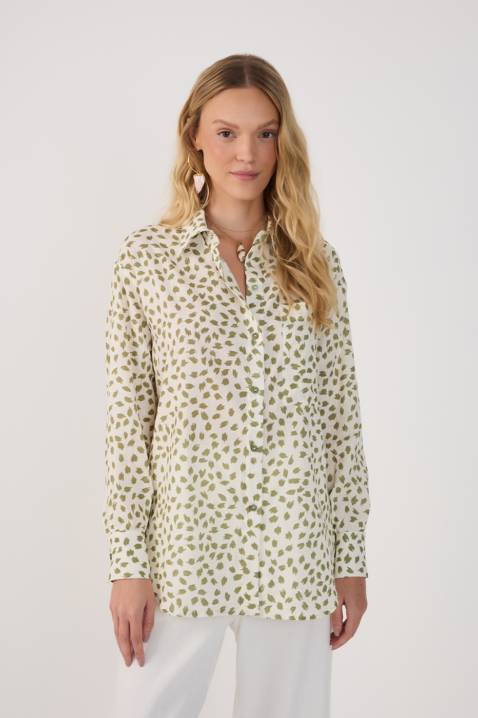 Poá Folhagem Print Oversized Shirt_4