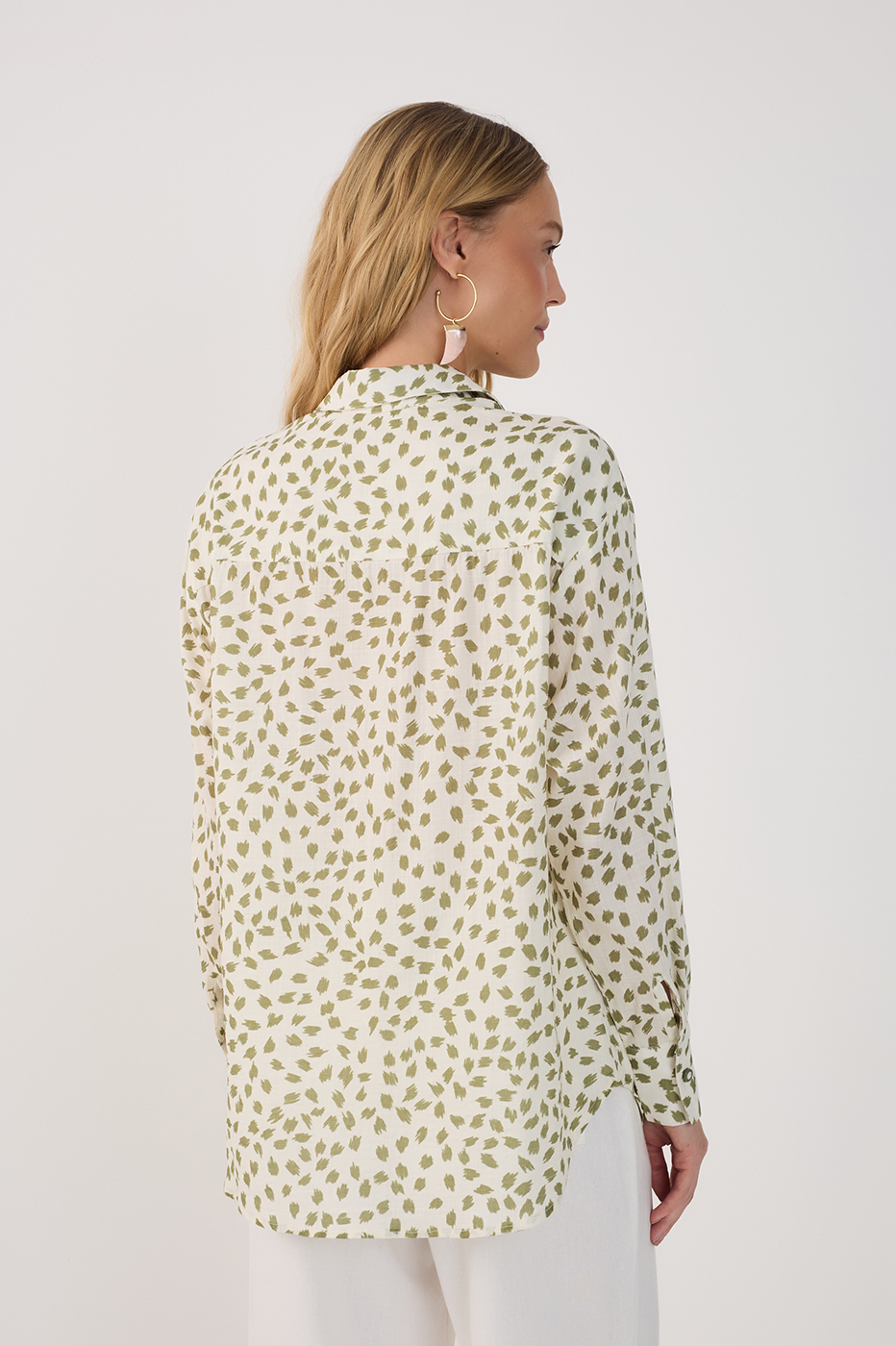 Poá Folhagem Print Oversized Shirt_5